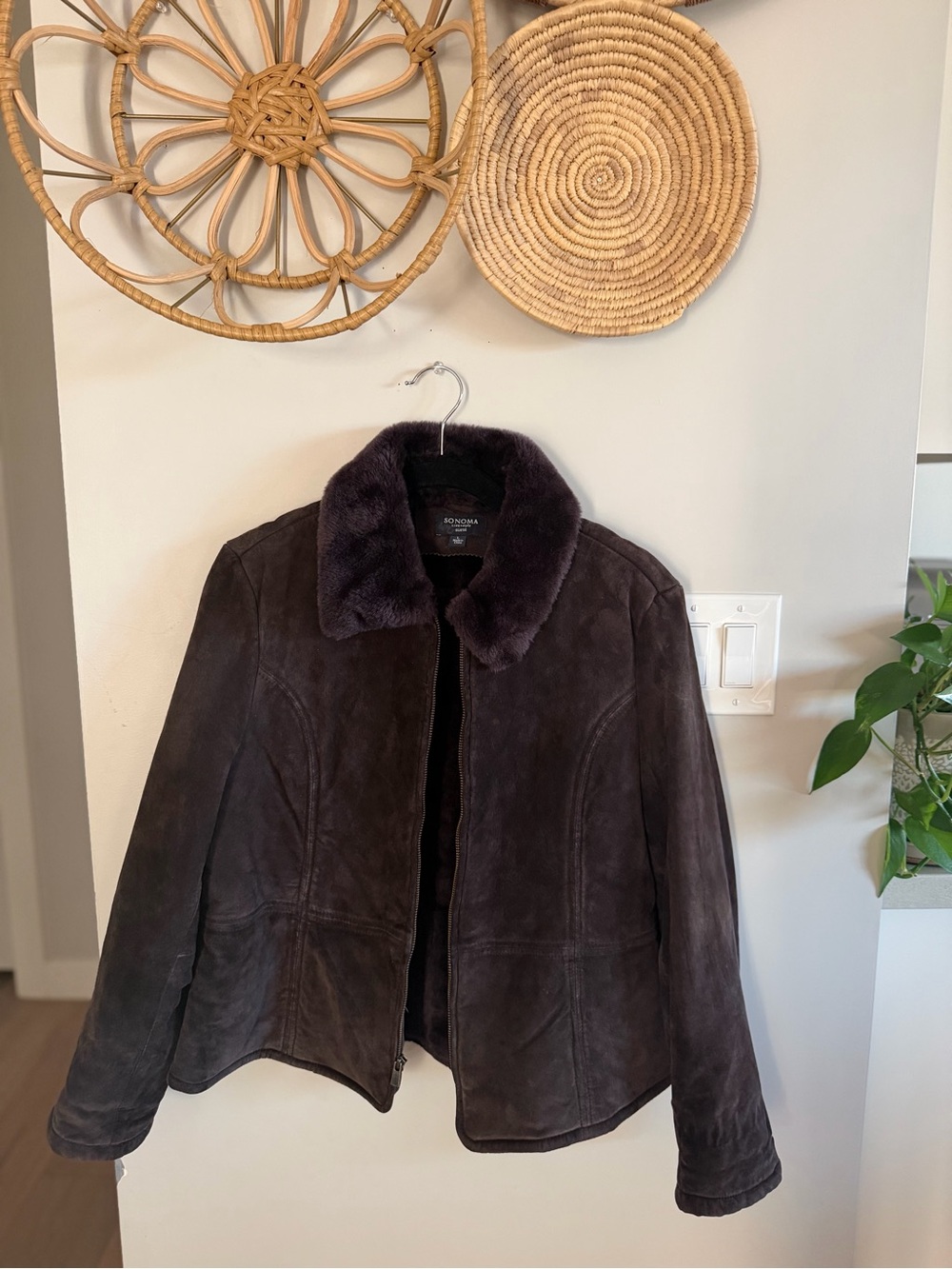 Sonoma Chocolate Brown Suede Jacket with Plush Collar and lining